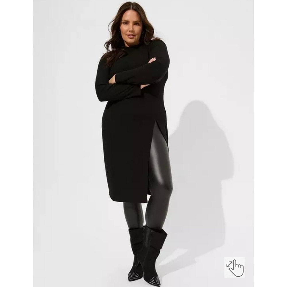 Torrid Fitted Supersoft Rib Mock Neck Asymmetrical Hem Top Black Women Plus 3 3X